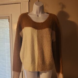 Lumiere Brown and Cream Colorblock Sweater